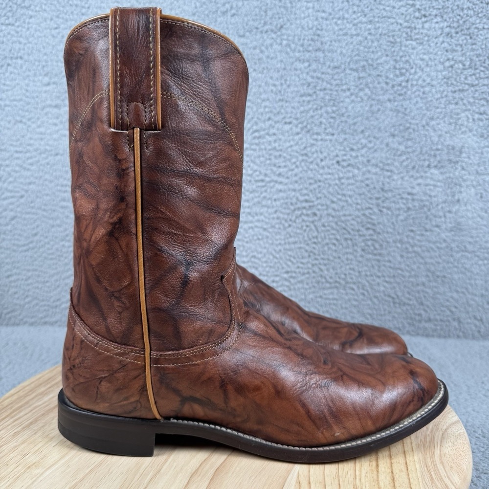 Justin 3163 Mens 8 D Chestnut Classic Roper Boot Patina Marbled Deerlite Cowhide
